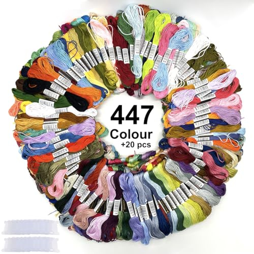 Bracelet String Kits, 447 Colors Rainbow Color Embroidery Thread, Cross Stitch Embroidery Thread, Cotton Thread, Bracelet Yarn, Craft Threads with 20 Plastic bobbins(447 Color)