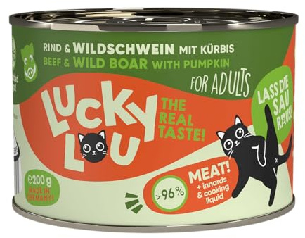 Lucky Lou Lifestage Katzenfutter nass - hochwertiges Katzenfutter mit hohem Fleischanteil - Nassfutter getreidefrei & ohne Zucker für Katzen (200g (6er Pack), Adult Rind & Wildschwein)