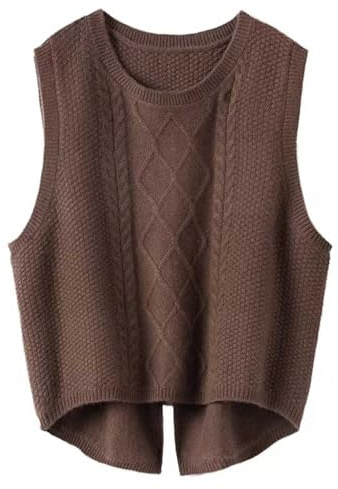 KBOPLEMQ Gilet lavorato a maglia da donna, senza maniche, maglione casual oversize, gilet pullover, canottiera, casual, lana grigia a coste, girocollo, autunno inverno, caldo, canottiera gilet, O