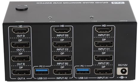 4 Monitorer KVM Switch med 4 USB 3.0 -portar, 2 Datorer HD 8K 60Hz DisplayPort (EU-)