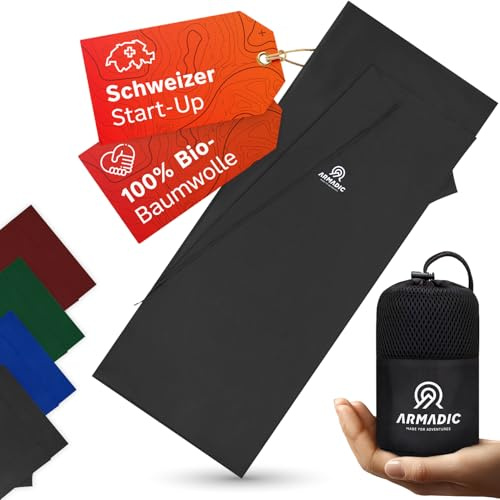 Armadic Saco de dormir de cabaña de 100% algodón orgánico con cremallera (solo 380 g) – Ultra ligero, pequeño y fino. Saco de dormir de viaje, saco de dormir interior, ideal para mochileros, hostales