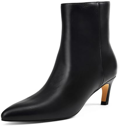 GENSHUO Women's Pointed Toe Ankle Boots 2.36 Inch Low Kitten Heel Booties with Side Zipper, Fall Winter Short Dress Boots Shoes Matte Black Size 8