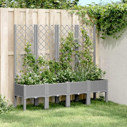 Snsowed Fioriera Giardino con Traliccio Grigio Chiaro 160x40x142 cm PP,Fioriera Giardino,Fioriera Cassetta Piante Giardinaggio Portafiori Aperto Fioriera Balcone-367932