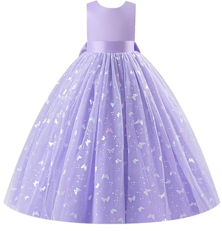 ABEHIK Robe de soirée tutu pour fille - Robe de demoiselle d'honneur - Robe longue pour mariage - Robe de bal festive - Robe de princesse, lilas, 3 ans