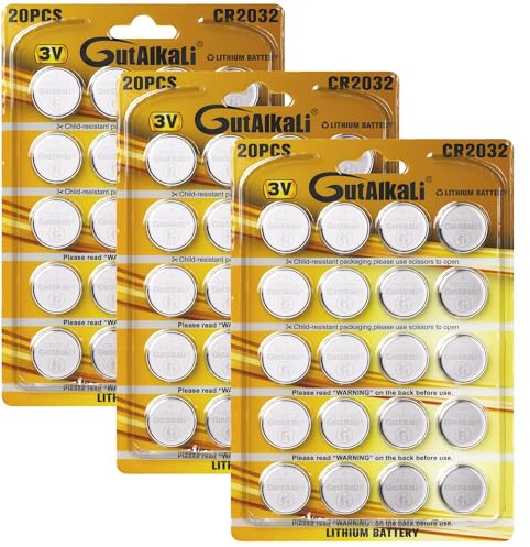 GutAlkaLi 60 Stück CR2032 3V Batterien CR 2032 Knopfzelle (Lithium Knopfzellen - 3 Volt im 60-er Pack)