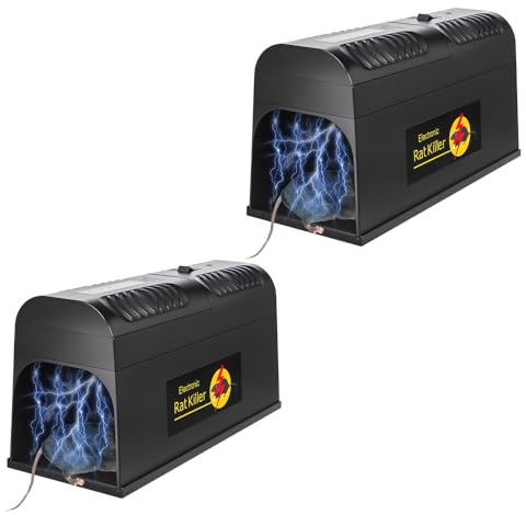 2X Trappola Elettronica per Roditori 5000V – Senza Fili, LED Integrata, Scariche Elettriche Potenti, Segnale Luminoso, Piastre Metalliche, Eliminazione Sicura di Topi e Ratti Senza Veleno