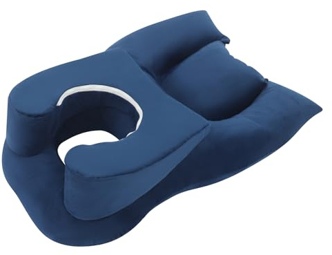 Fyssnn Almohada para dormir boca abajo con orificio para la cara, reposacabezas de masaje para cama, cojín facial boca abajo para dormir, cirugía ocular, oficina, transpirable y ortopédica (azul)