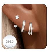 3 Pairs Sterling Silver Stud Hoops Earrings for Women Earrings Stacks Hypoallergenic Dainty Small Stud Huggie Hoop Earrings Sets for Multiple Piercings Jewellery