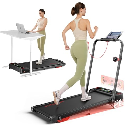 Tapis Roulant Pieghevole Elettrico per Casa, Walking Pad Salvaspazio con Inclinazione, Fino a 12 km/h, Display LED, Corrimano, Motore Potente, Treadmill Silenzioso per Casa e Ufficio,Nero