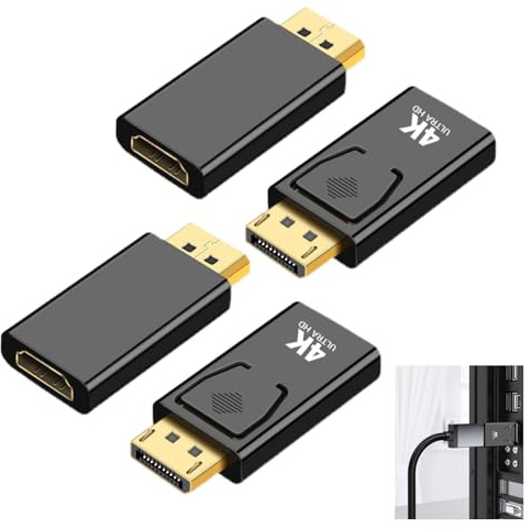 FinalCool 4 Piezas 4K Adaptador Displayport a HDMI, 4K@60Hz DP Macho a Hdmi Hembra, DP a HDMI Convertidor Compatible con PC Projector, TV, Monitor Laptop, AMD, HDTV Varios Dispositivos (Negro)