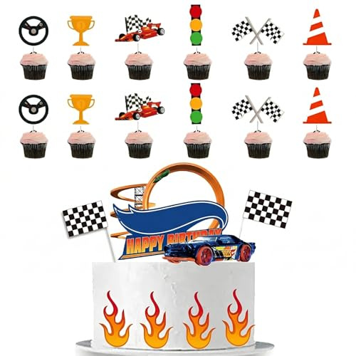 COYUN 20 Pcs Decoración de Pastel para Tartas de Coches, Decoracion Tartas Cumpleaños para Niños, Adornos Topper de Coches de Cupcakes para Tartas Cumpleaños para Niños, Hombres, Suministros de Fiesta