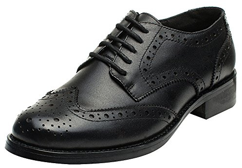 rismart Donna Brogue Appuntito Dito del Piede Pelle Oxfords Scarpe Stringate Basse 02372(Nero,EU38)