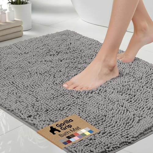 Gorilla Grip Chenille Bath Rug Mat, 43 x 61 cm (Rectangular), Grey