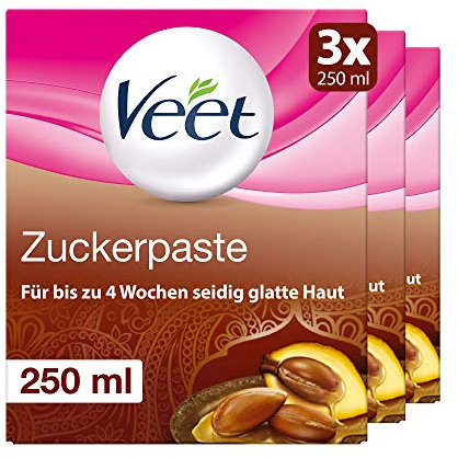 Sugaring Zuckerpaste zur Haarentfernung 3er Pack für spürbar glatte Haut für bis zu 4 Wochen Veet Zuckerpaste 3x250ml