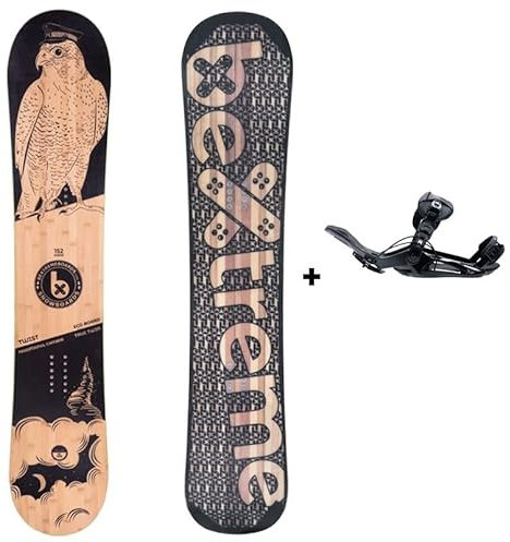Tabla Snowboard Freestyle y Freeride BeXtreme Twist con Fijaciones SP Private. Snow Medida 160 cm Wide para Hombre Fabricado con Bambu, Haya y álamo (Fijaciones SP 42,5-44,5 EU, 160cm)