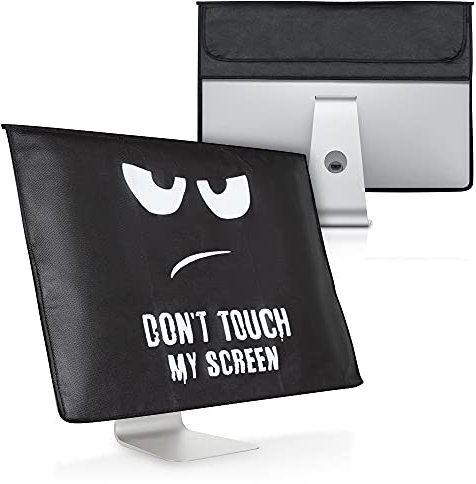 kwmobile Hülle kompatibel mit 24-26 Monitor - mit 2 Fächern auf Rückseite - Schutzhülle Don't Touch My Screen Weiß Schwarz