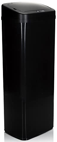 hjh OFFICE 830046 Portarifiuti con sensore 50L CLEAN V acciaio nero Portarifiuti automatico con display a LED, alto