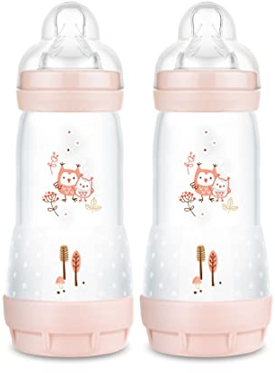 MAM Easy Start Set of 2 Anti-Colic Self-Sterilizing Bottles with Teat Size 3, 4+ Months, 320 ml, Pink