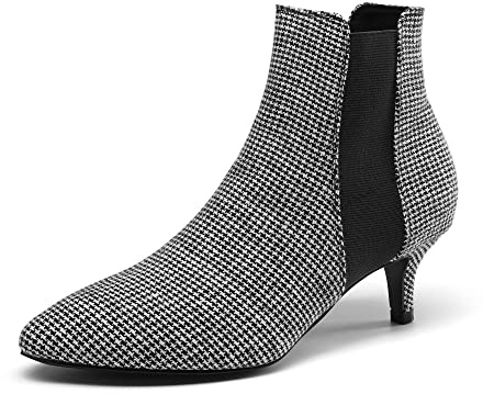 DREAM PAIRS Botines de Mujer Tacon on de Aguja Botas al Tobillo Invierno,Size 40,Negro/Cuadros,SDAB2213W-E