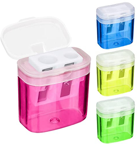 Catelves 4 Stück 4 Farben Anspitzer mit Behälter, Spitzer mit Dose, Anspitzer mit Behälter Klein, Anspitzer Kinder, Doppelloch-Bleistiftspitzer und Manueller Pencil Sharpener,Spitzer für Schule Büro