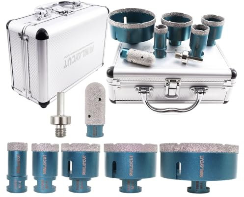 MINLAYCUT Diamond Core Drill Bits Set - 25/35/50/68/100mm+25F+HEX Tile Hole Saw Kit 7PCS for Porcelain Ceramic Tile Granite Marble
