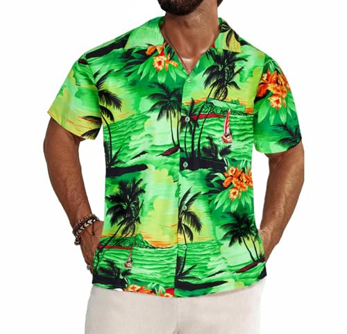 Camiciotto Estivo Uomo, Camicie Hawaiane Estive da Uomo - Camicie Hawaiane a Maniche Corte con Stampa Floreale Tropicale - Camicie Hawaiane da Uomo per Addio al Celibato O Festa sulla Spiaggia