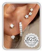 FIASASO 3 Pairs 925 Sterling Silver Hypoallergenic Earrings for Women Trendy - 14K Gold Plated Stud Hoop Cartilage Earrings Set Small Earring Stacks for Sensitive Ears Non Tarnish Dainty Silver Earring