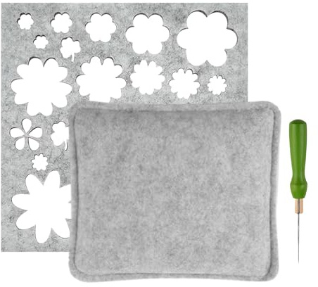 Anwangda Base para fieltro con aguja, almohadilla de fieltro con aguja de fieltro y plantilla de flores, juego de iniciación para diferentes proyectos de fieltro (gris)