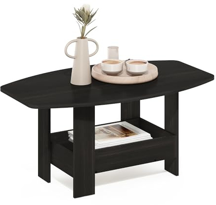 Furinno Simple Design Mesa de Centro de 2 Niveles con Estante Inferior; Mesa Auxiliar esquinera Redonda; para Sala, Dormitorio u Oficina en casa; Color Espresso