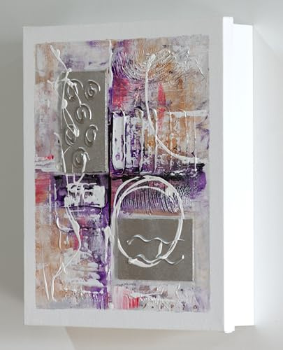 Cuadroexpres - Armario para Llaves para Pared, Pintado a Mano, Abstracto en Lila, con Relieve, 26x31x6 cm, 100% Original, En Blanco, con 15 Ganchos,con Tornillos y Tacos para la Pared. Firmado.