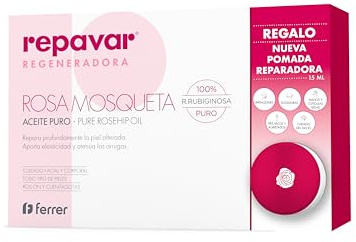 Repavar Regeneradora Aceite Puro Rosa Mosqueta 15 ml y Pomada Reparadora 15 ml de Regalo, el Aceite Regenera y Repara la Piel con Cicatrices, la Pomada Repara las Irritaciones y Erosiones