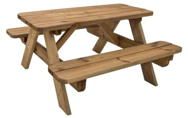 NATIV Kindersitzgruppe Outdoor bestehend aus 1x Kindertisch und 2X Kinderbank | Kinder Picknicktisch für Kinder ab 2 Jahren | Kindermöbel aus FSC®-zertifiziertem Holz, braun imprägniert
