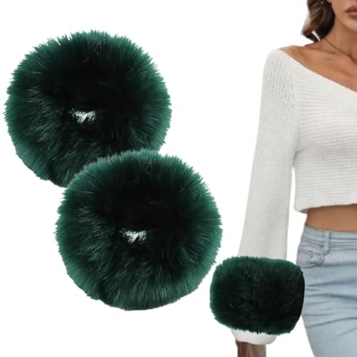 KGDUYC Guantes y manoplas para mujer Calentadores de brazos de color verde oscuro, mangas con adornos de piel, guantes, puños resistentes al viento, guantes cálidos