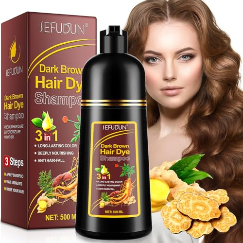 Brown Hair Dye Shampoo 3 en 1,Champú para tinte de pelo castaño oscuro, Hair Color, Champú de Color Para el Cabello Instantáneo,champú para tinte de pelo natural y duradero para hombres y mujeres