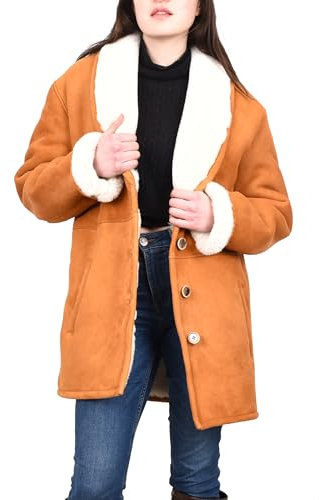 Divergent Retail Manteau de luxe en peau de mouton mérinos pour femme Fermeture à 3 boutons Cognac Guadalupe, cognac, 36