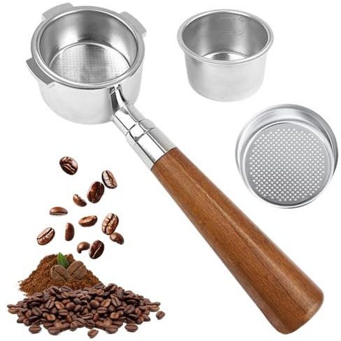 Portafiltro sin fondo de 51 mm para DeLonghi Dedica EC680/EC685/EC885 con 3 orejas y mango de madera | colador de acero inoxidable 0,3 mm poros | Compatible con EC785/EC820/EC850/EC860, All Stainless