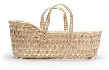 Cuna de Muñecas Artesanal de Fibras Naturales, Vintage, Cesta de Mimbre Hecha a Mano, Aprox. 40 x 25 x 15 cm
