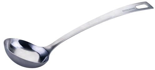Fackelmann Mestolo Essential in acciaio inox, perfetto per salse, con occhiello per appendere, lavabile in lavastoviglie, colore: argento