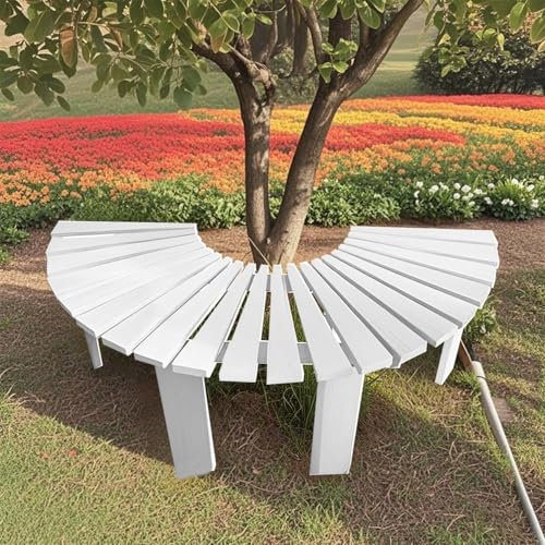 Panchina curva bianca a doghe per alberi – Mobili da giardino in legno semicircolare per veranda prato cortile patio