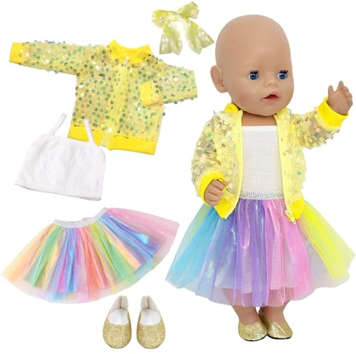 5 Pcs Baby Doll Clothes for 35-43 cm Newborn Baby Doll Clothes, Yellow Sweet Outfits with Coat Waistcoat Tulle Skirt Hairband Shoes for 14-18 inch Baby Dolls, Baby Dolls Clothes Gift for Girls