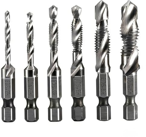 6PCS HSS Drill Bit Set for Metal, M3 M4 M5 M6 M8 M10 Metric Drill and Tap Set, 3-in-1 Combination Threading Tool with 1/4 Hex Shank & Anti-Rust Coating, Professional Hard Steel Drill Bits