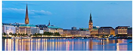 Bilderwelten Top Städte Glasbilder Wandbild Foto Kunstdruck 50 x 125 cm, Hamburg Skyline