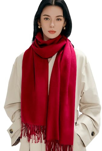 maamgic Bufanda Mujer Invierno Pañuelo Palestino Bufanda Pashmina Mujer Grande Chal Sólido Algodón Suave con Borlas Regalos Originales Reversibles Scarf 200 × 70 CM Rojo