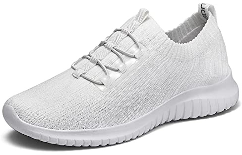konhill Zapatillas Casual Mujer Sin Cordones Caminar Transpirable Tenis Deportivas Cómodas Ligeros Zapatos EU 38 Blanca