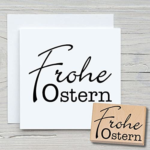 NEWSTAMPS Stempel Frohe Ostern Motivstempel aus Holz & Gummi zum Karten basteln, Holzstempel, Osterkarte, Grußkarte, Scrapbook, Textilstempel, Deko, Kinder
