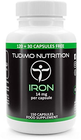 Ferro Integratore Capsule 14mg - 150 pz (Scorta 5 Mesi) di Capsule a Disgregazione Rapida, Ciascuna con 14 mg di Polvere Fumarato Ferroso di Qualità Premium Pura