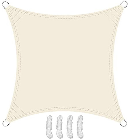Teynewer Sun Shade Sail Square 2x2m Waterproof Shade Sail for Outdoor Garden Patio Party 98% UV Block Sunscreen Awning Canopy Sunsail with Free Rope, Cream
