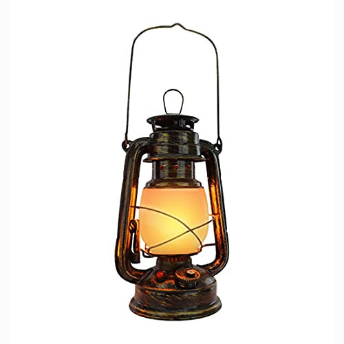 LANMOU Vintage Lantern Rechargeable LED Battery Camping Lantern Retro Storm Outdoor Cordless Table Lamp Realistic Flame Light Hanging Oil Lamp with Dimmable Switch, 1800 mAh, Bronze