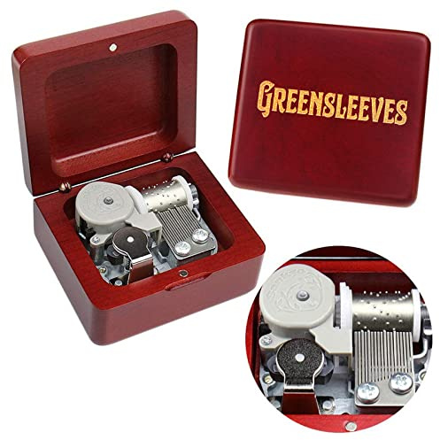 Sinzyo Music Box Vintage Wood Carved Mechanism Musical Boxs Gift For Birthday Valentine's Day Christmas Day(Greensleeves -Wine Red Box)