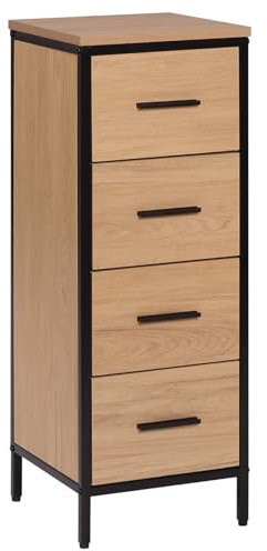 EUGAD Badezimmerschrank, Badschrank, Kommode mit 4 Schubladen, Beistellschrank, Schrank für Badezimmer, Wohnzimmer, Schlafzimmer, Küche, Flur, aus Metall + Holzwerkstoff, 30x82x30 cm